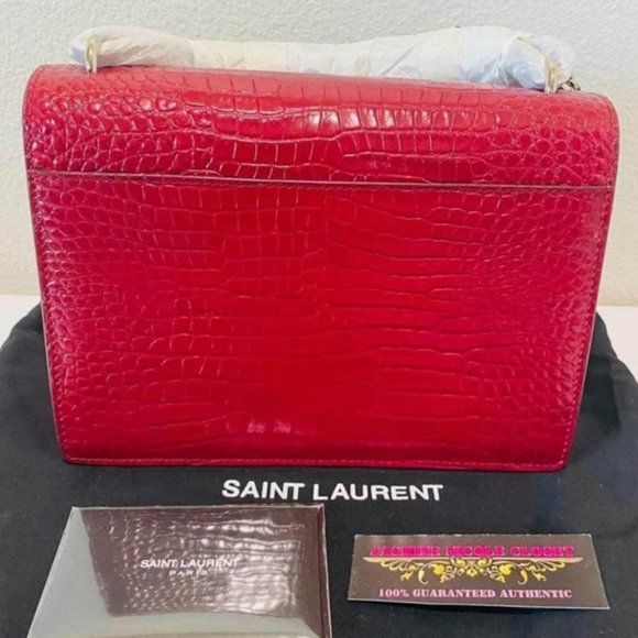 New YSL SUNSETMedium Red Croc black Crossbody Bag - Picture 4 of 14